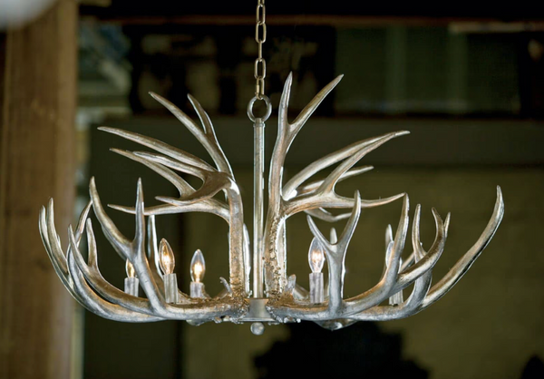 Ambered Silver Leaf Faux Antler Chandelier