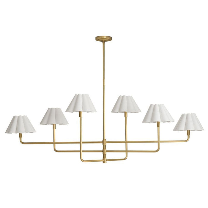 Polly Metal Chandelier Natural Brass with White Scalloped Shade