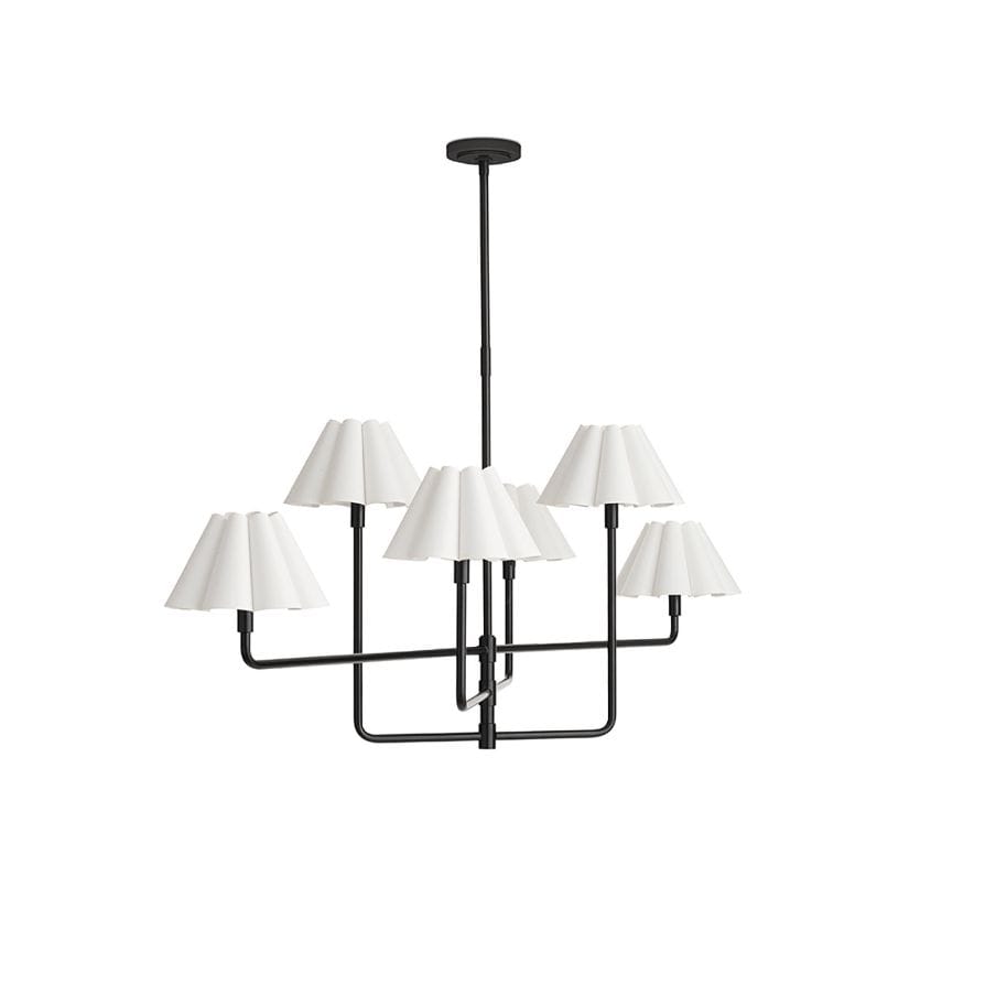 Polly Metal Chandelier Blackened Brass with White Scalloped Shade