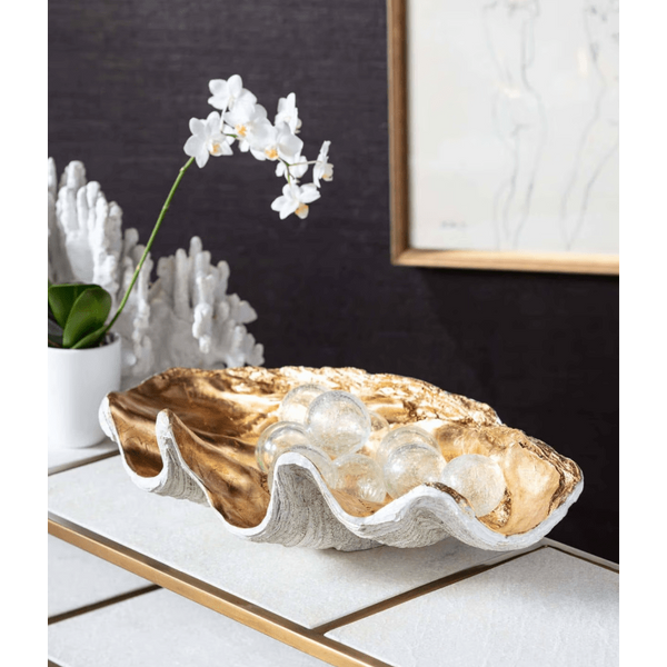 Clam Bowl Large Ambered Silver Leaf