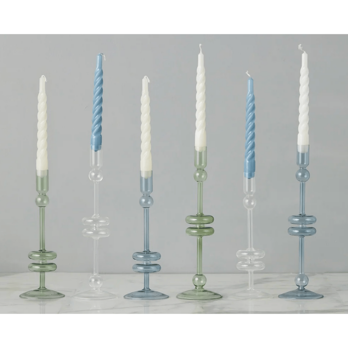 Sage Glass Candlestick Pair, Medium