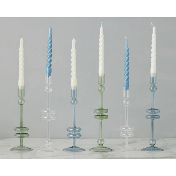 Sage Glass Candlestick Pair, Medium