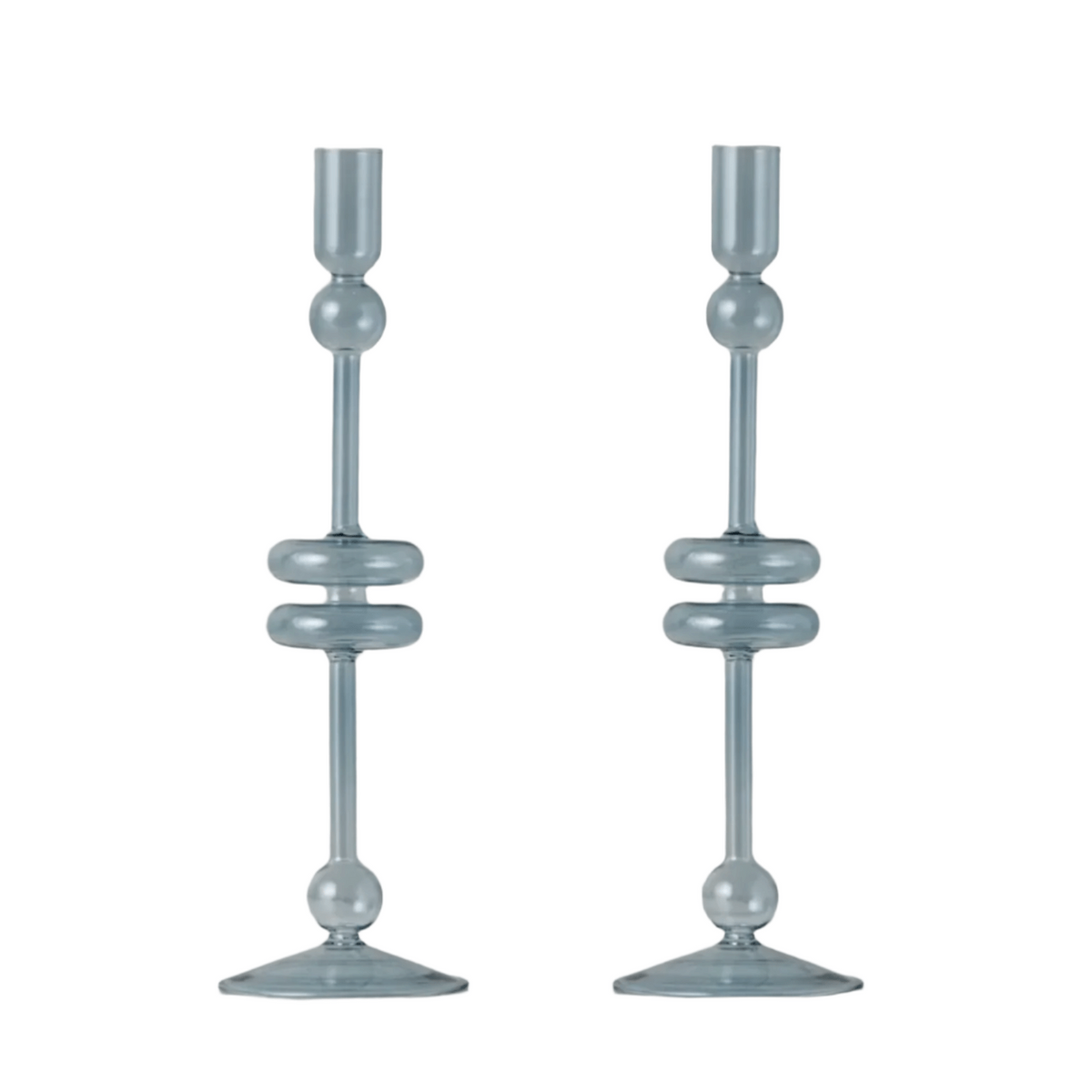 Denim Glass Candlestick Pair, Medium