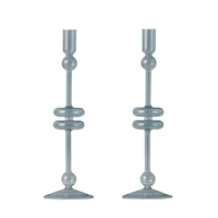 Denim Glass Candlestick Pair, Medium