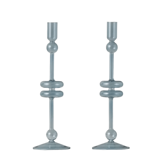 Denim Glass Candlestick Pair, Medium
