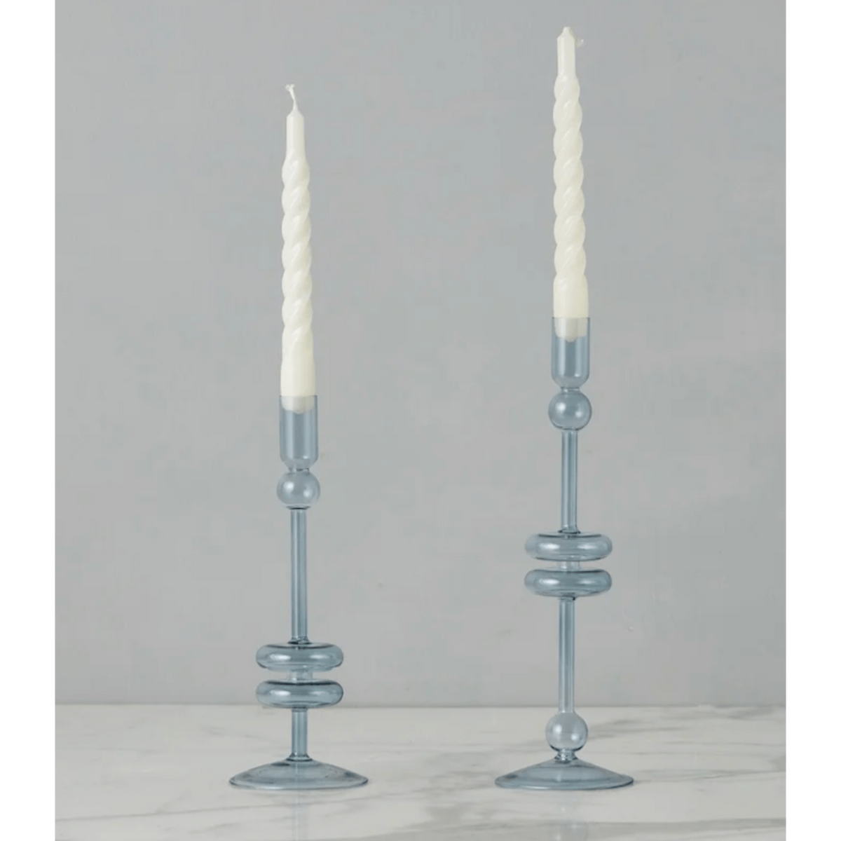 Denim Glass Candlestick Pair, Medium