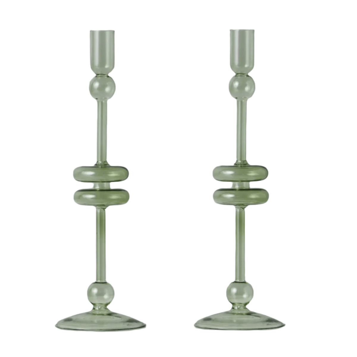 Sage Glass Candlestick Pair, Medium