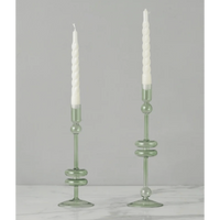 Sage Glass Candlestick Pair, Medium