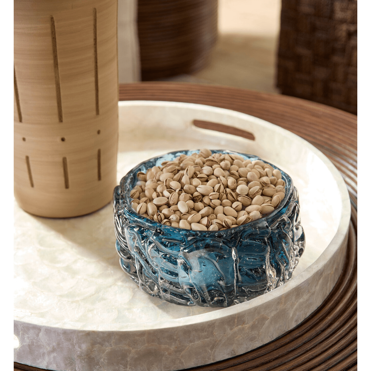 Blue Cast Glass Decorative Bowl