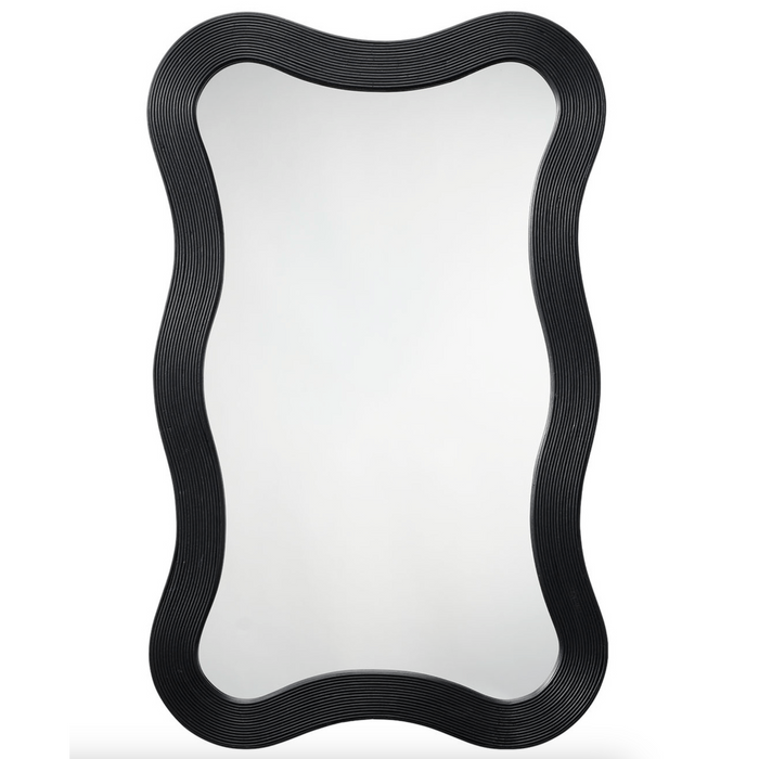 Dali Wavy Bamboo Wall Mirror, Black and Natural