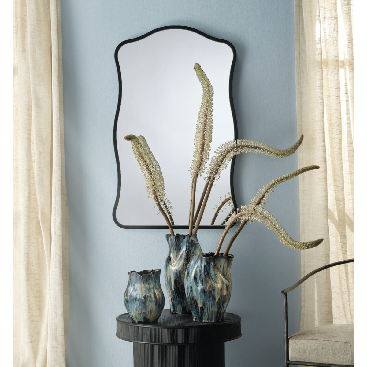 Aurora Wavy Wall Mirror, Black or Brass
