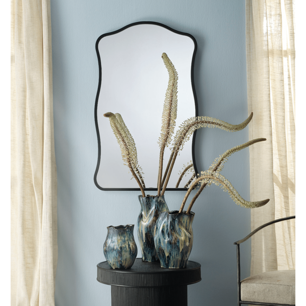 Aurora Wavy Wall Mirror, Black or Brass