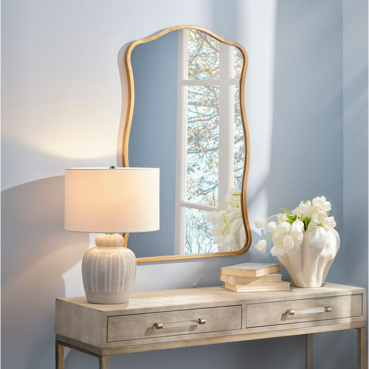 Aurora Wavy Wall Mirror, Black or Brass