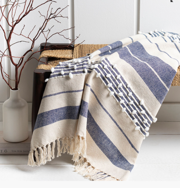 Yemaya Navy & Ivory Woven Blanket