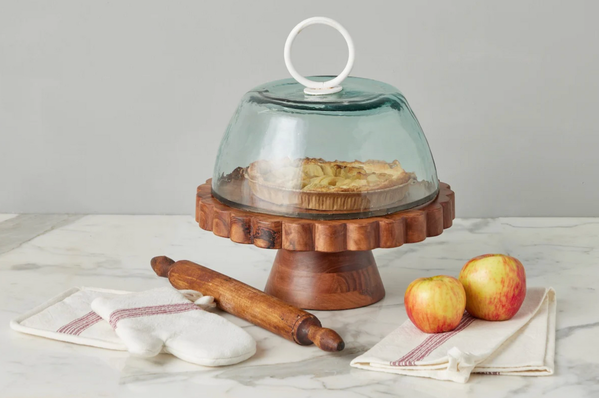 Acacia Wood Scalloped Cake Stand