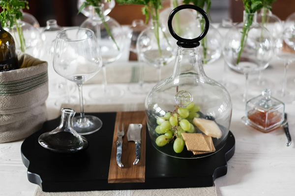 Small Glass Cloche Food Cover, Black Ring Handle