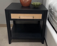 Hiland Black & Rattan 1-Drawer Side Table