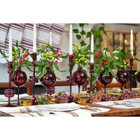 Burgundy Glass Candlestick Pair