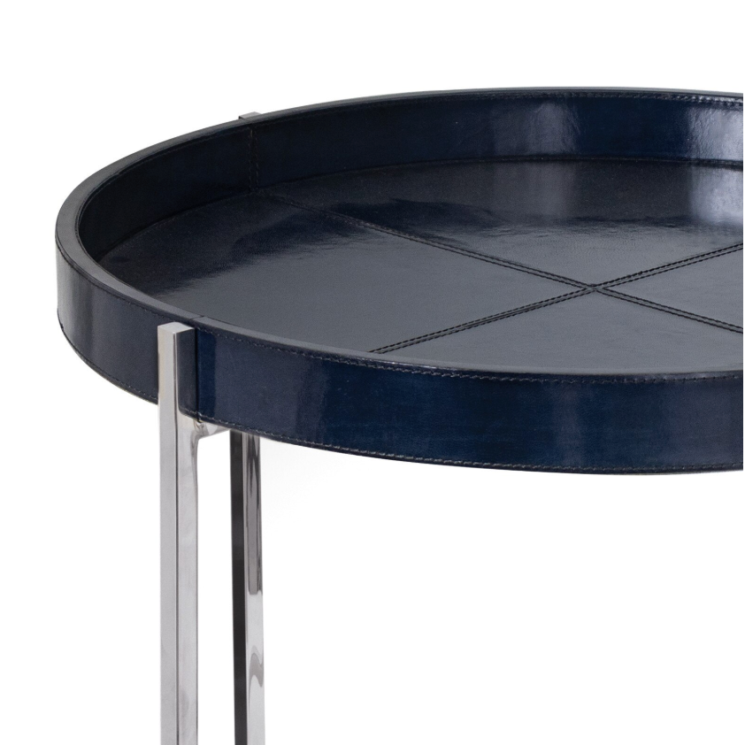 Derby Blue Leather Tray Table