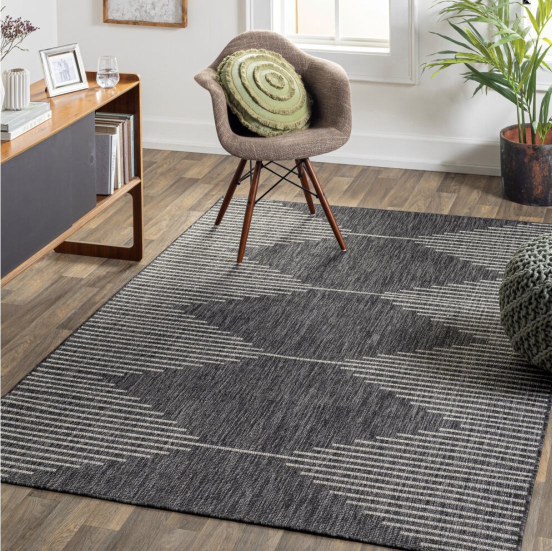 Eagean Charcoal Gray & Cream Outdoor Rug