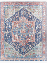 Amelie Navy & Peach Chenille Washable Rug