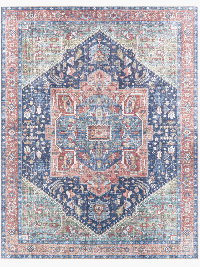 Amelie Navy & Peach Chenille Washable Rug