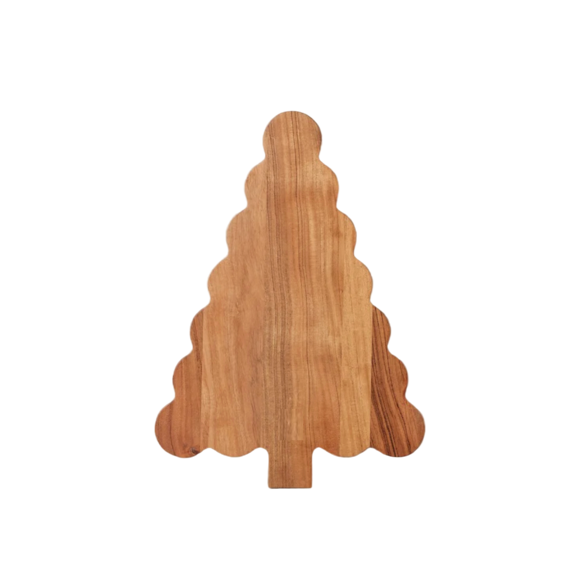 Wooden cutting board shaped like a Christmas tree on a white background