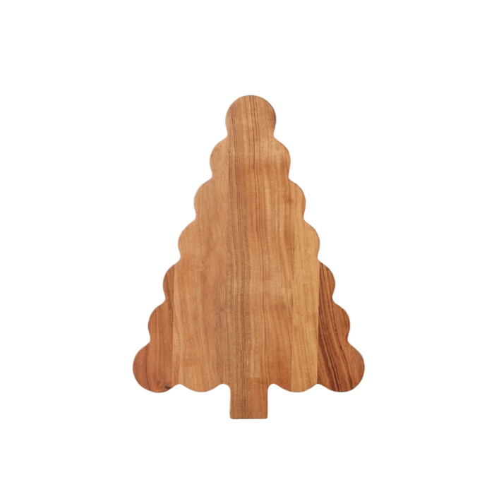 Wooden cutting board shaped like a Christmas tree on a white background