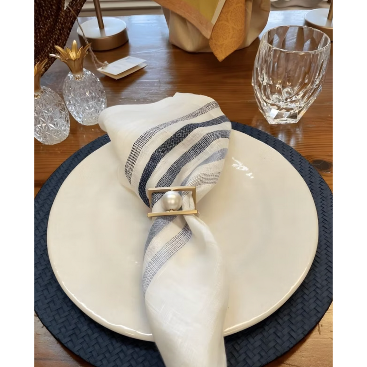 Gold Floating Pearl Napkin Ring, Set of 4