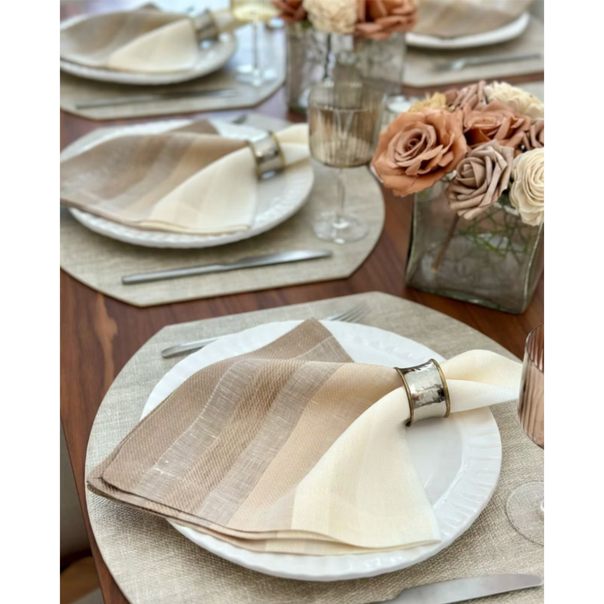 Concave Gold & Silver Napkin Ring, Set of 4