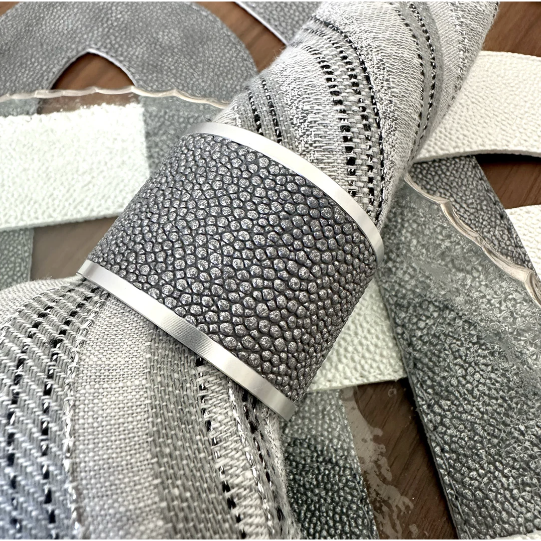 Stingray Vinyl Napkin Rings | Pearl or Gray, Set of 4