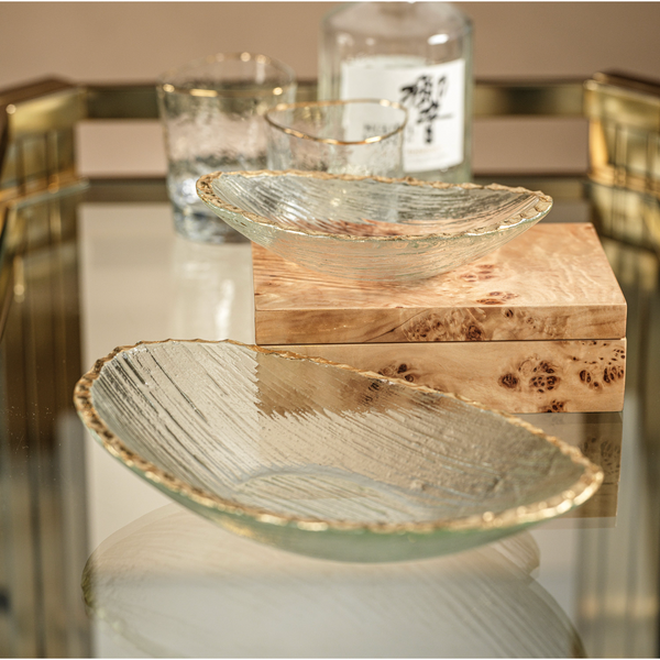 Cally Clear Textured Bowls with Gold Rim, Set of 3