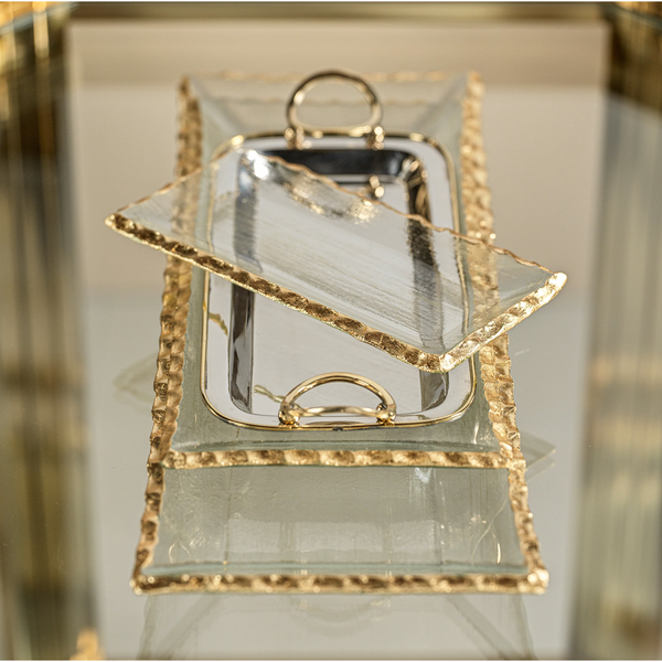 Cally Clear Rectangle Plate with Gold Rim, Set of 3
