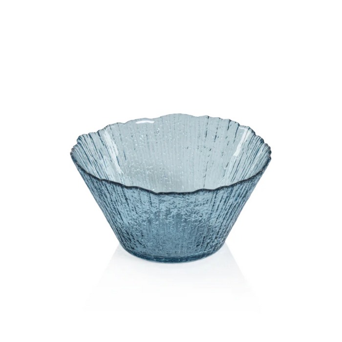 Icy Sapphire Blue Tall Glass Bowls, Set of 6