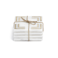 Ivory Square Marble Coasters w/ Gold Inlay, Set of 4
