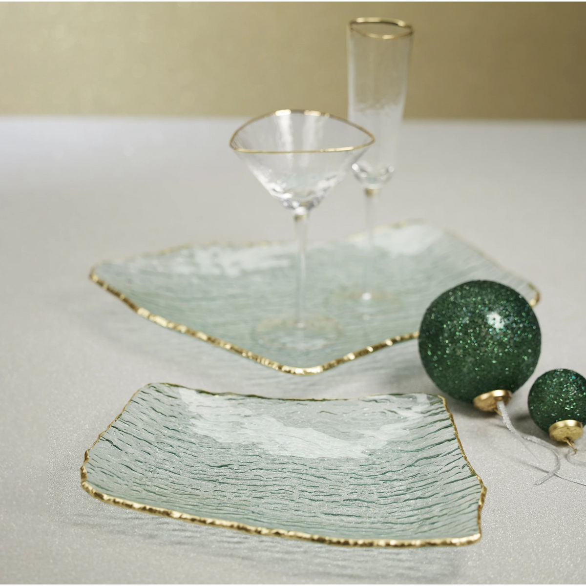 Textured Rectangular Organic Shape Plate w/ Gold Rim