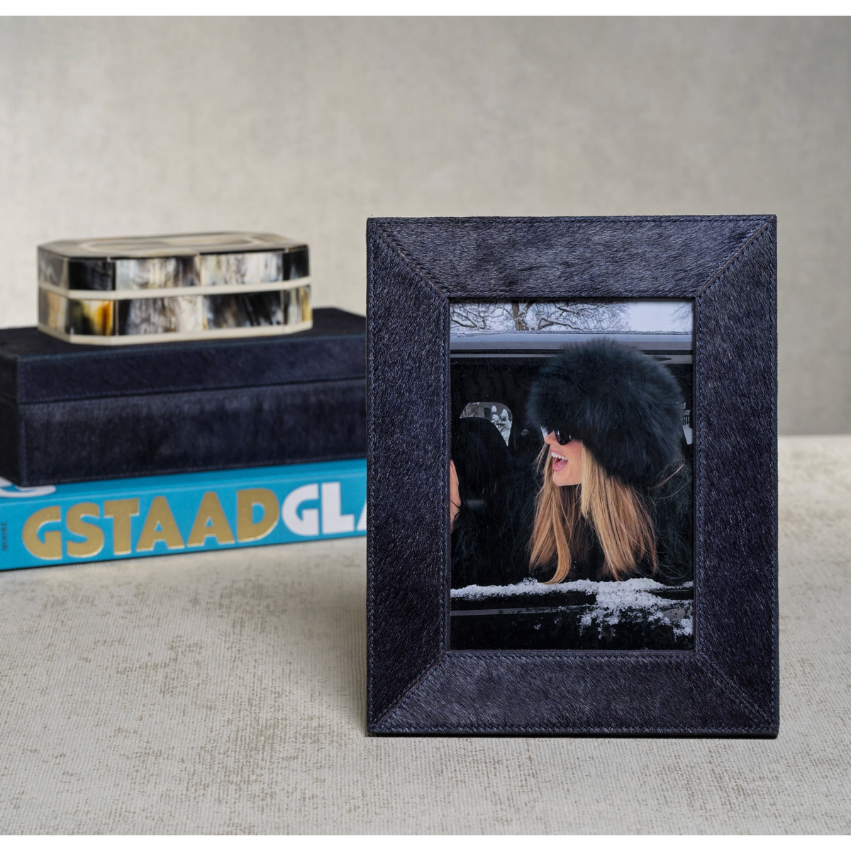 Corviglia Navy Hair On Hide Photo Frame