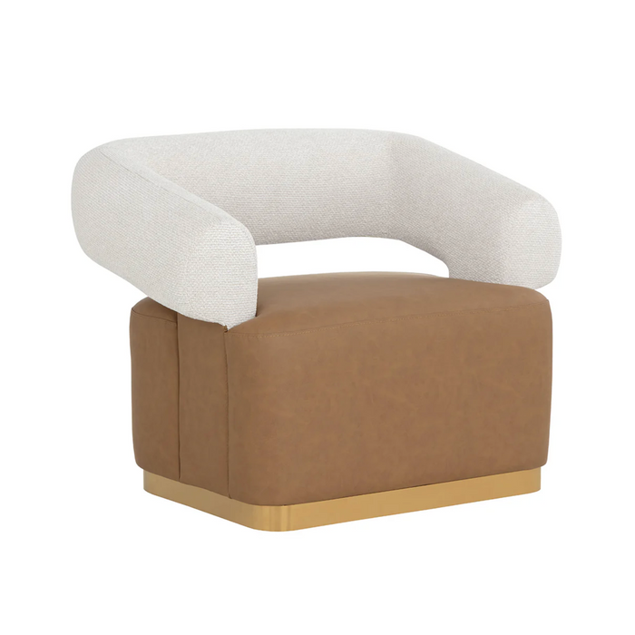 Aggie Swivel Ivory & Cognac Leather Lounge Chair