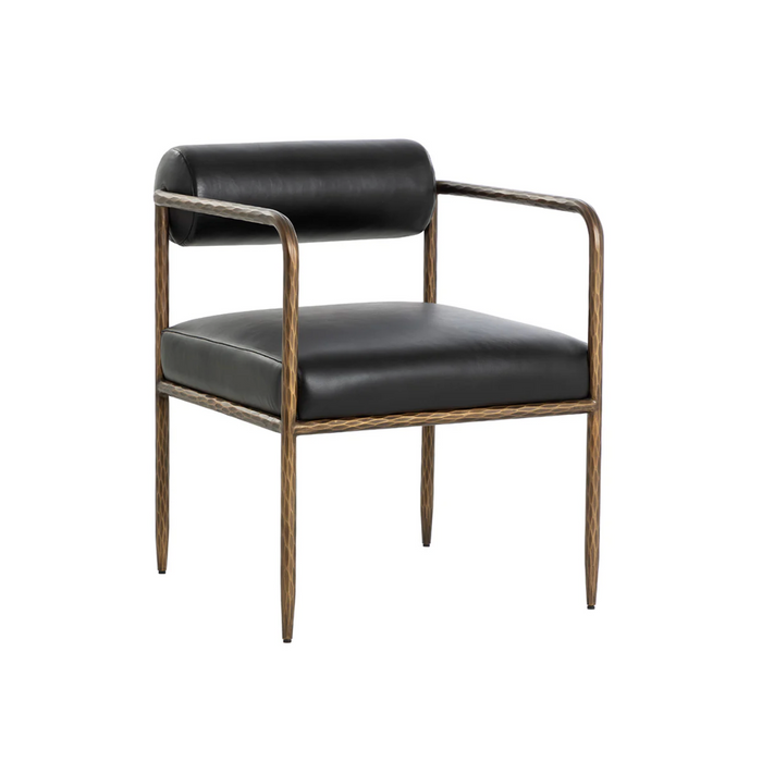 Ajani Black Leather & Iron Dining Armchair