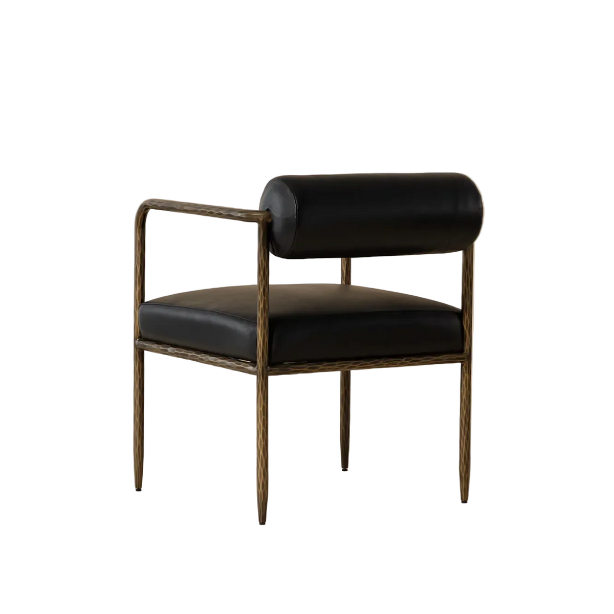 Ajani Black Leather & Iron Dining Armchair