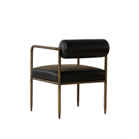Ajani Black Leather & Iron Dining Armchair