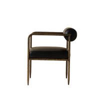 Ajani Black Leather & Iron Dining Armchair