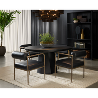 Ajani Black Leather & Iron Dining Armchair