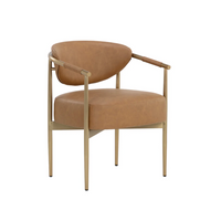 Heloise Cognac Leather & Gold Dining Armchair