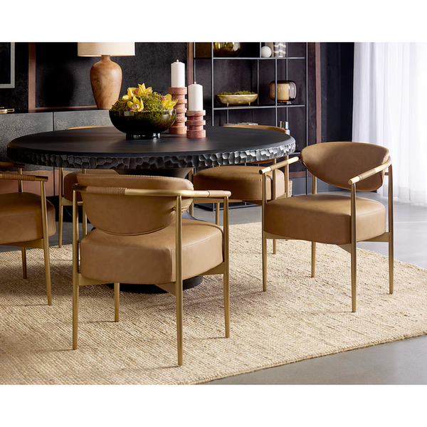Heloise Cognac Leather & Gold Dining Armchair