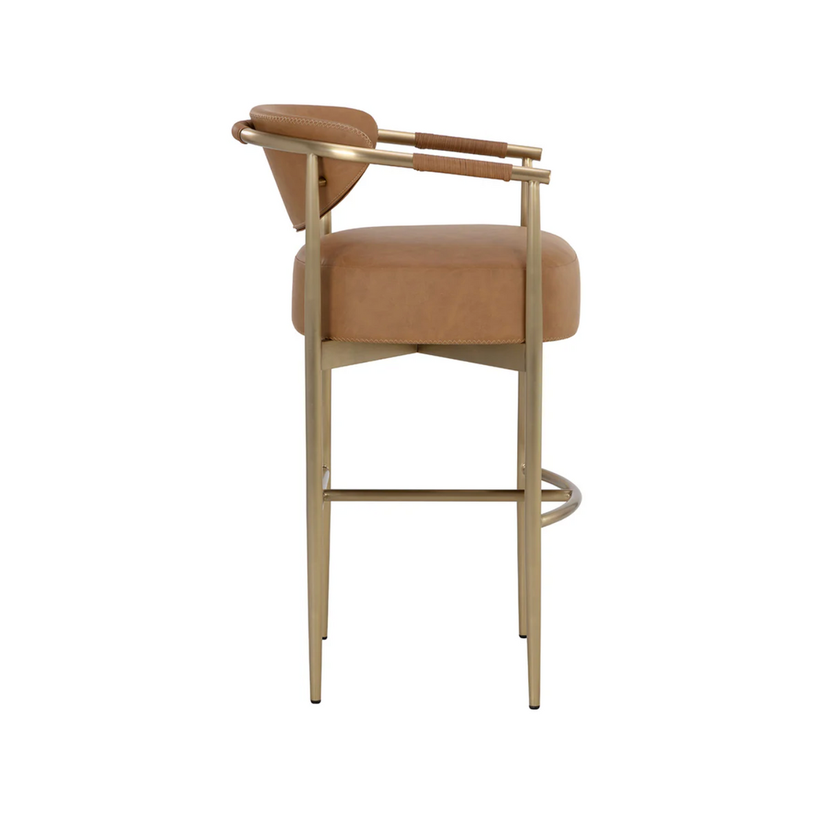 Heloise Cognac Leather & Gold Barstool