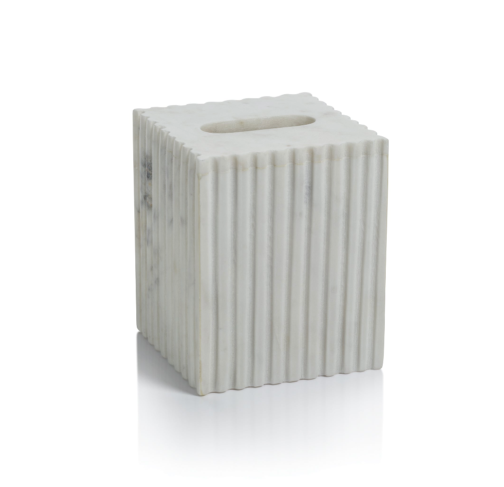 Calabria White Scalloped Marble Tissue Box Cover