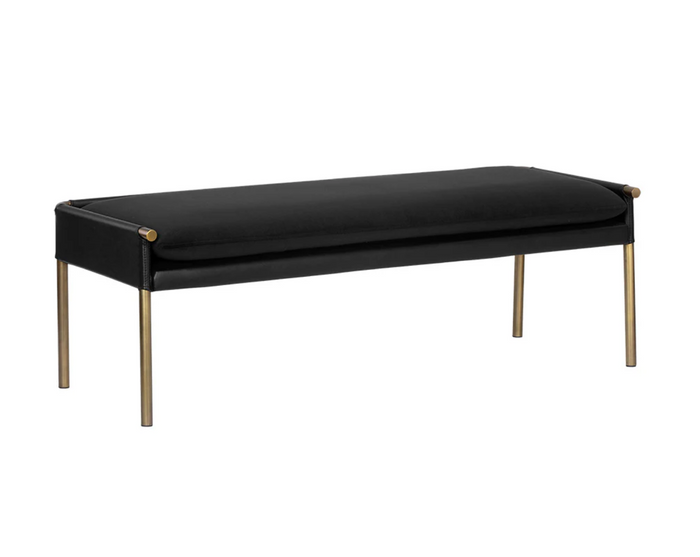 Black bench with gold legs on a white background