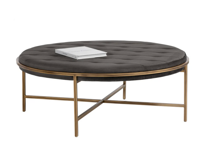 Ethel Tufted Charcoal Gray Round Ottoman