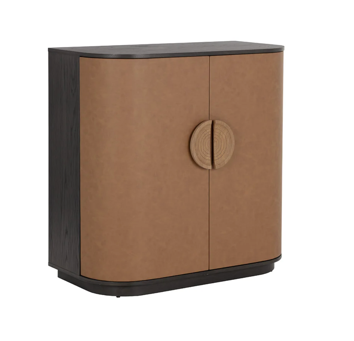 Dresden Smoke Grey & Cognac Leather Bar Cabinet